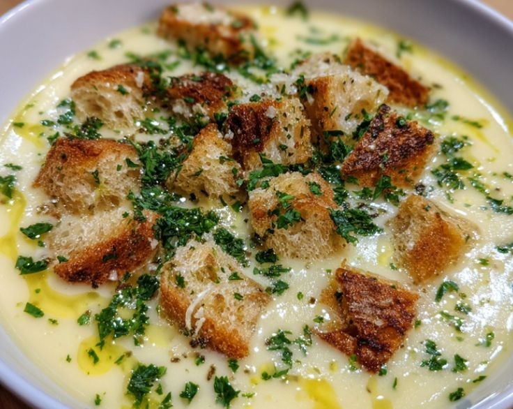 Creamy Roasted Garlic Soup Easy Homemade Tutorial Recipe top view