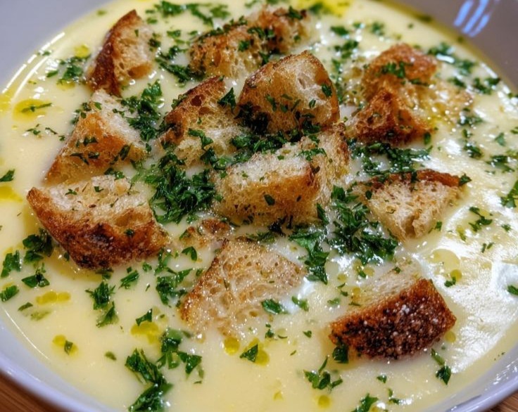 Creamy Roasted Garlic Soup Easy Homemade Tutorial Recipe suggested serving