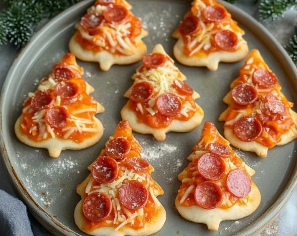 Festive Christmas Tree Pizza Fun Kids Dinner Party Appetizer top view
