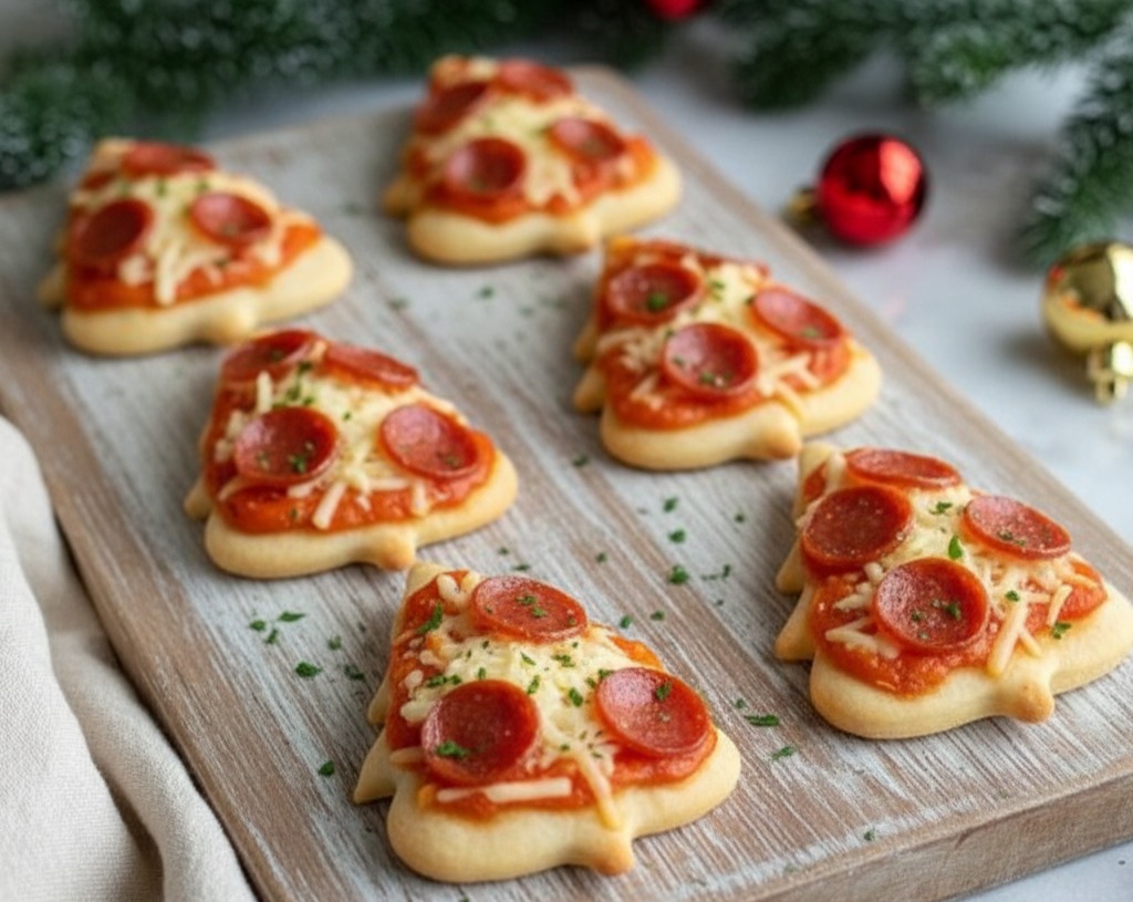 Festive Christmas Tree Pizza Fun Kids Dinner Party Appetizer suggested serving