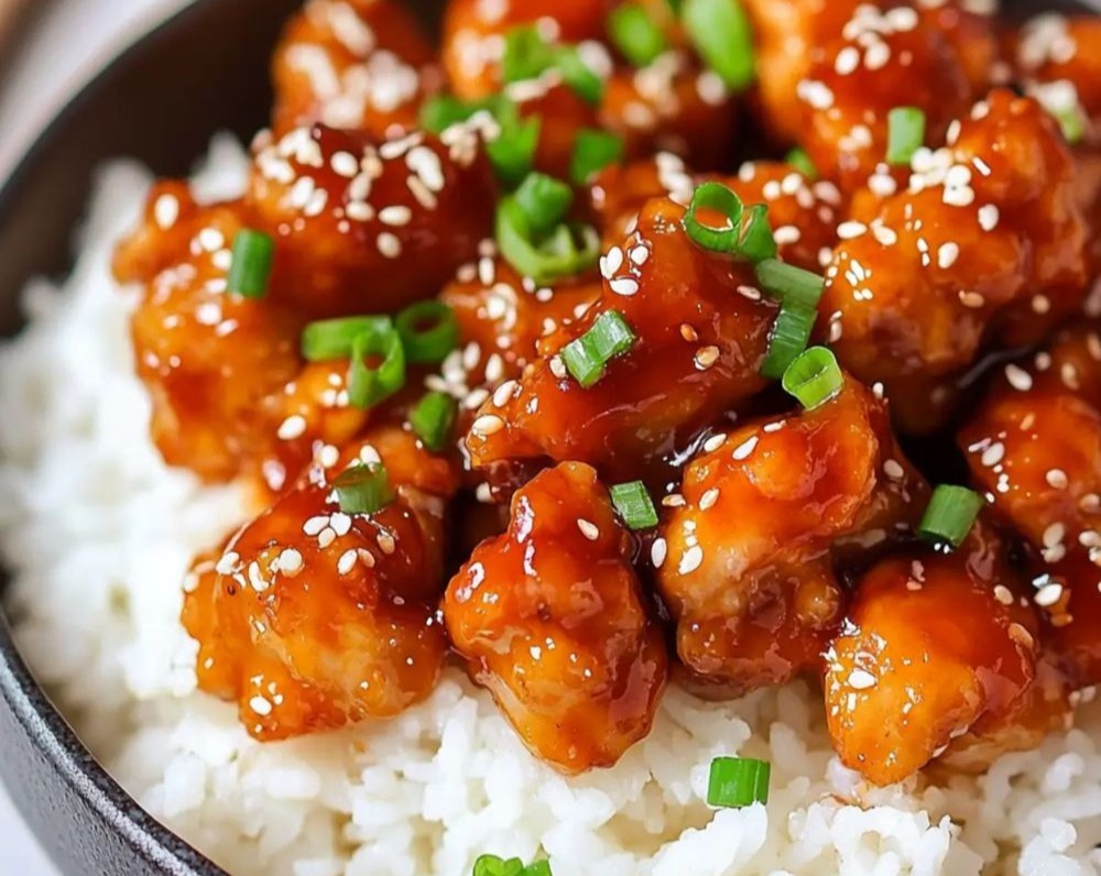 Chinese Takeout Sesame Chicken Recipe Easy Island Fire Chicken top view