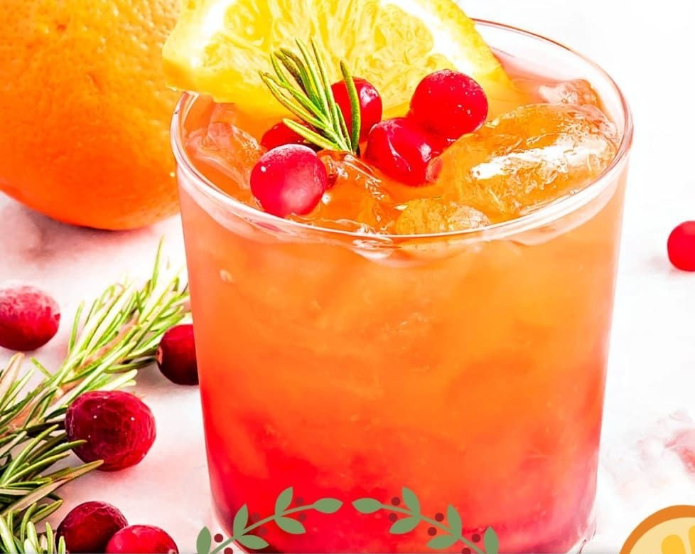 Cranberry Rosemary White Christmas Sangria Punch with Cinnamon top view