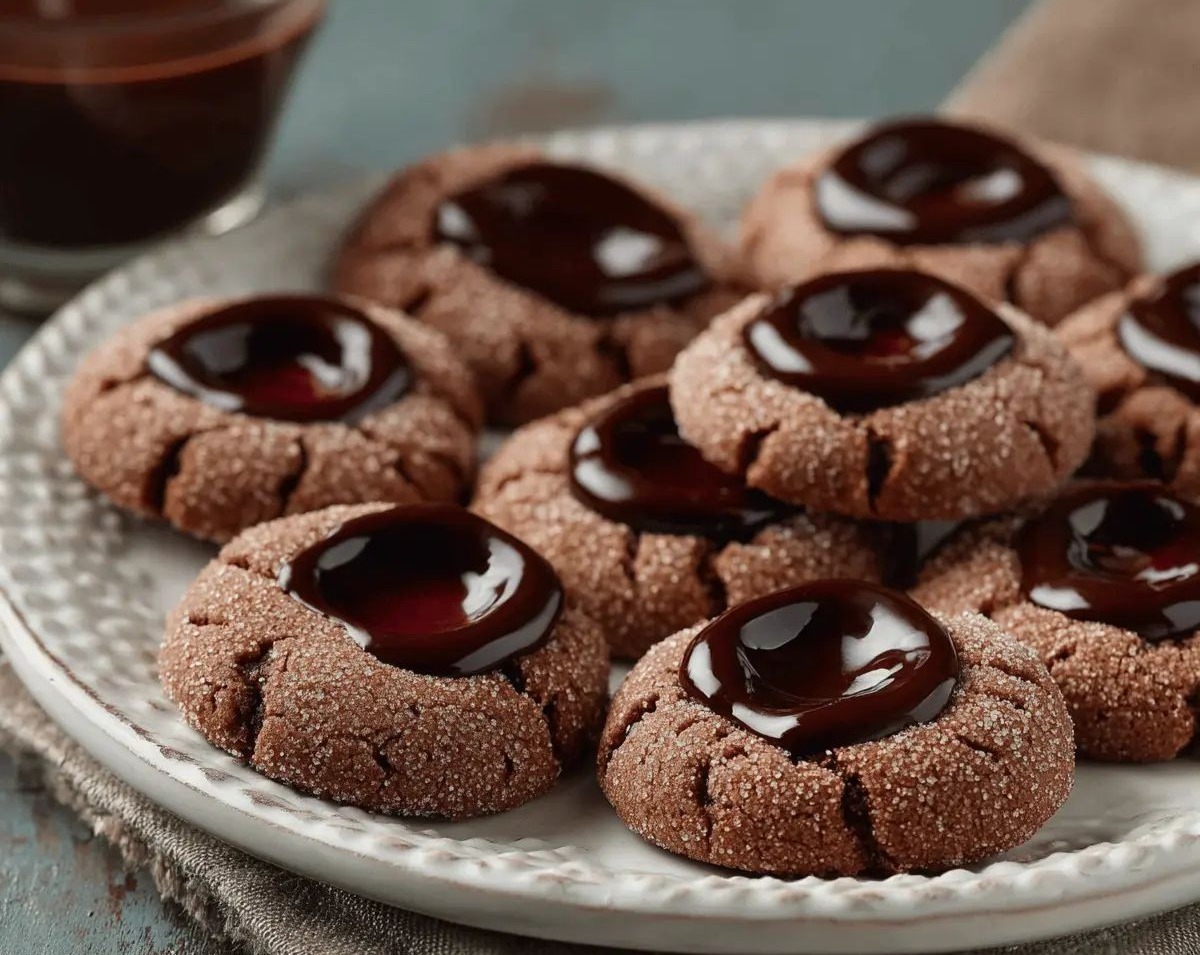 Decadent Chocolate Thumbprint Cookies for Christmas top view