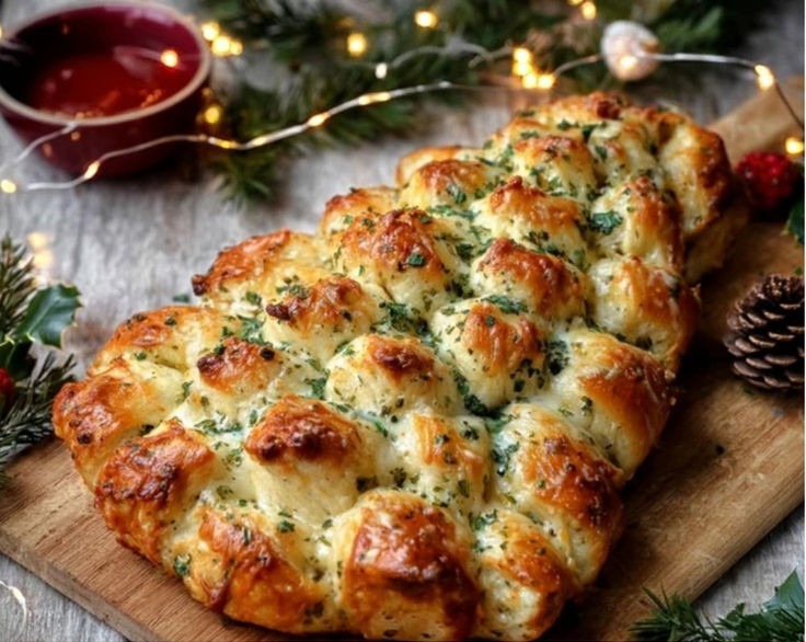 Easy Christmas Cheese Pull Apart Tree Bread Appetizer top view
