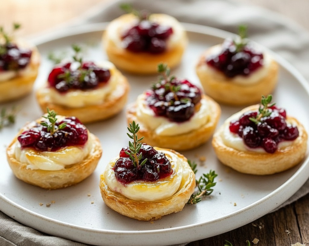 Easy Holiday Cranberry Brie Puff Pastry Bites suggested serving