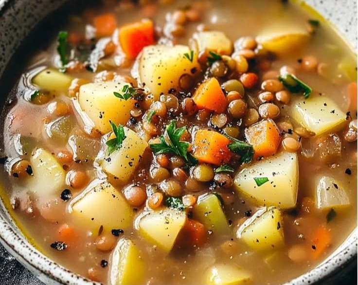 Easy Lentil Vegetable Soup: Tasty Lentejas Receta for Vegan Dinners top view