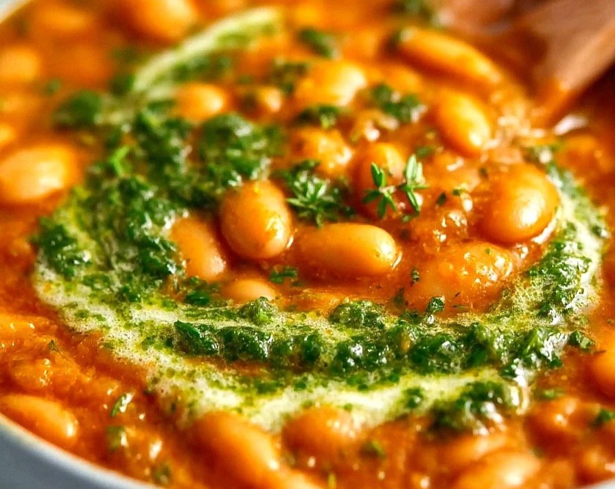 Elegant Bean Soup: Soothing Vegetarian Dinner, Traditional Meal top view