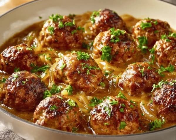 French Onion Meatballs Quick Meat Recipes Special Foods Recipes top view