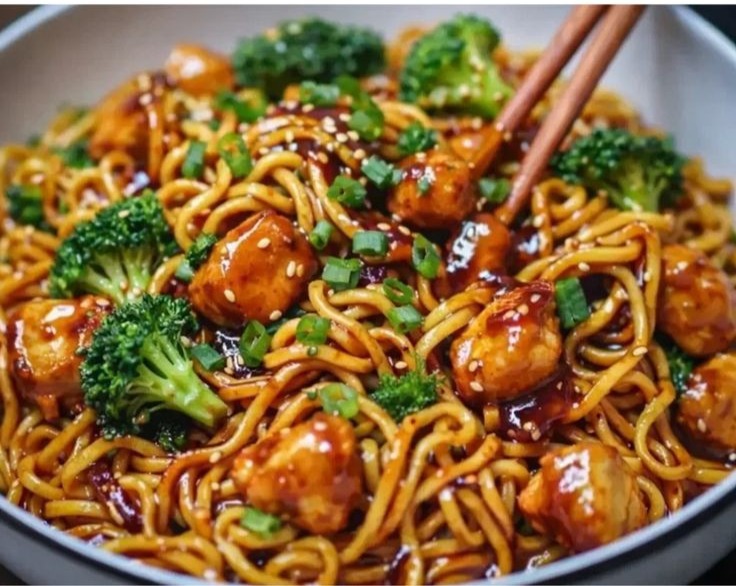 Sticky Garlic Chicken Noodles Quick Filling Dinners Best Meals Ever top view