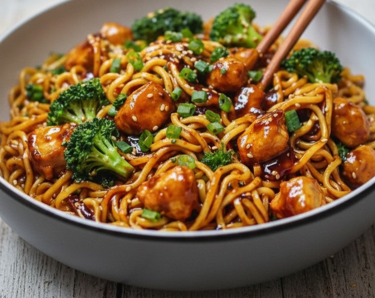Sticky Garlic Chicken Noodles Quick Filling Dinners Best Meals Ever suggested serving