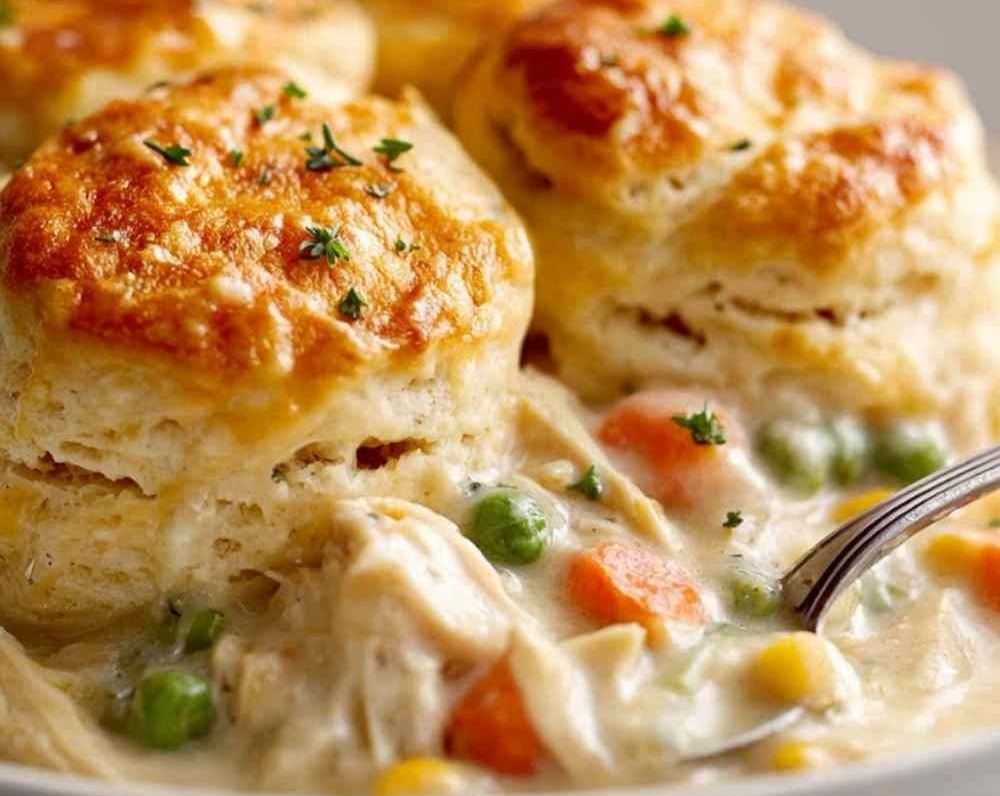 Homemade Easy Chicken Pot Pie with Biscuits Dinner Ideas top view
