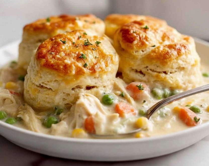 Homemade Easy Chicken Pot Pie with Biscuits Dinner Ideas suggested serving