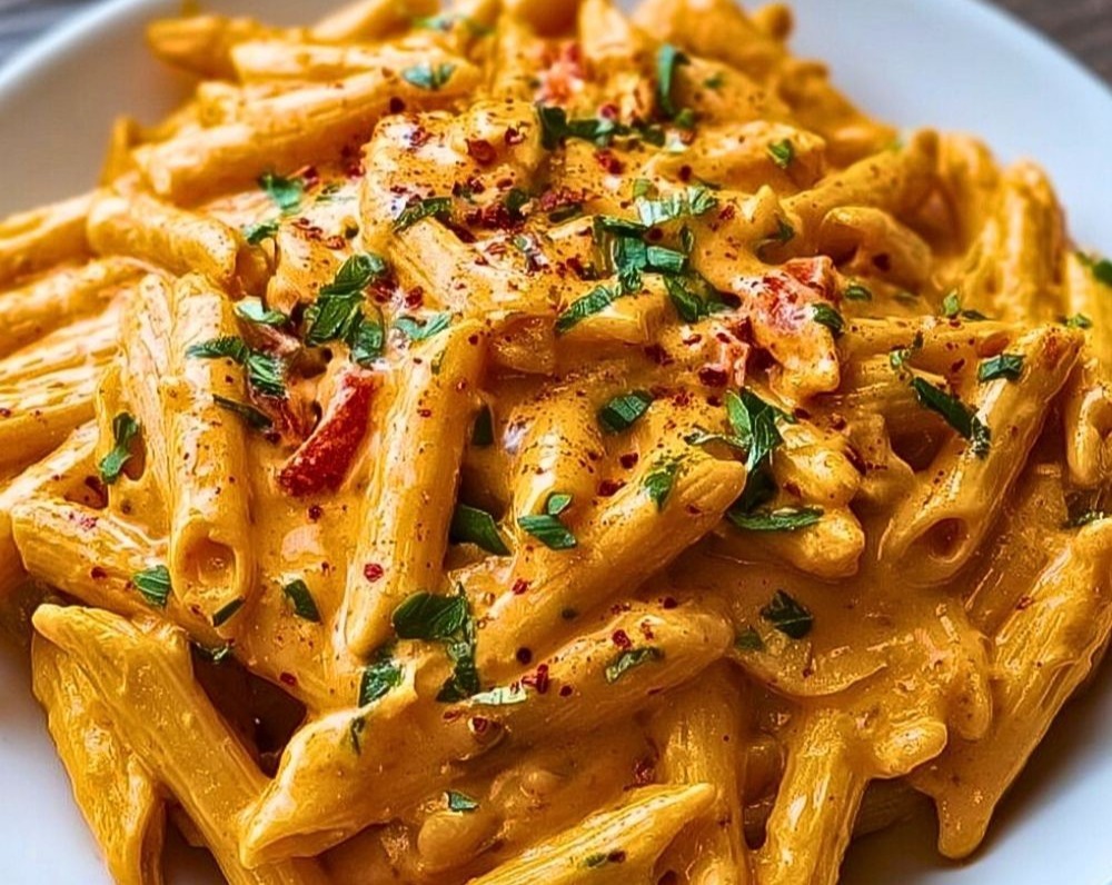Roasted Red Pepper Pasta Quick Healthy Easy Vegetarian Dinner top view