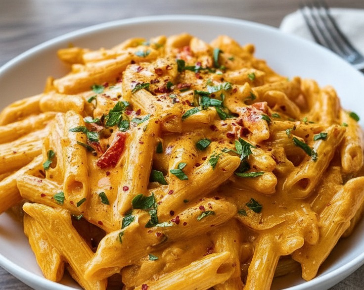 Roasted Red Pepper Pasta Quick Healthy Easy Vegetarian Dinner suggested serving