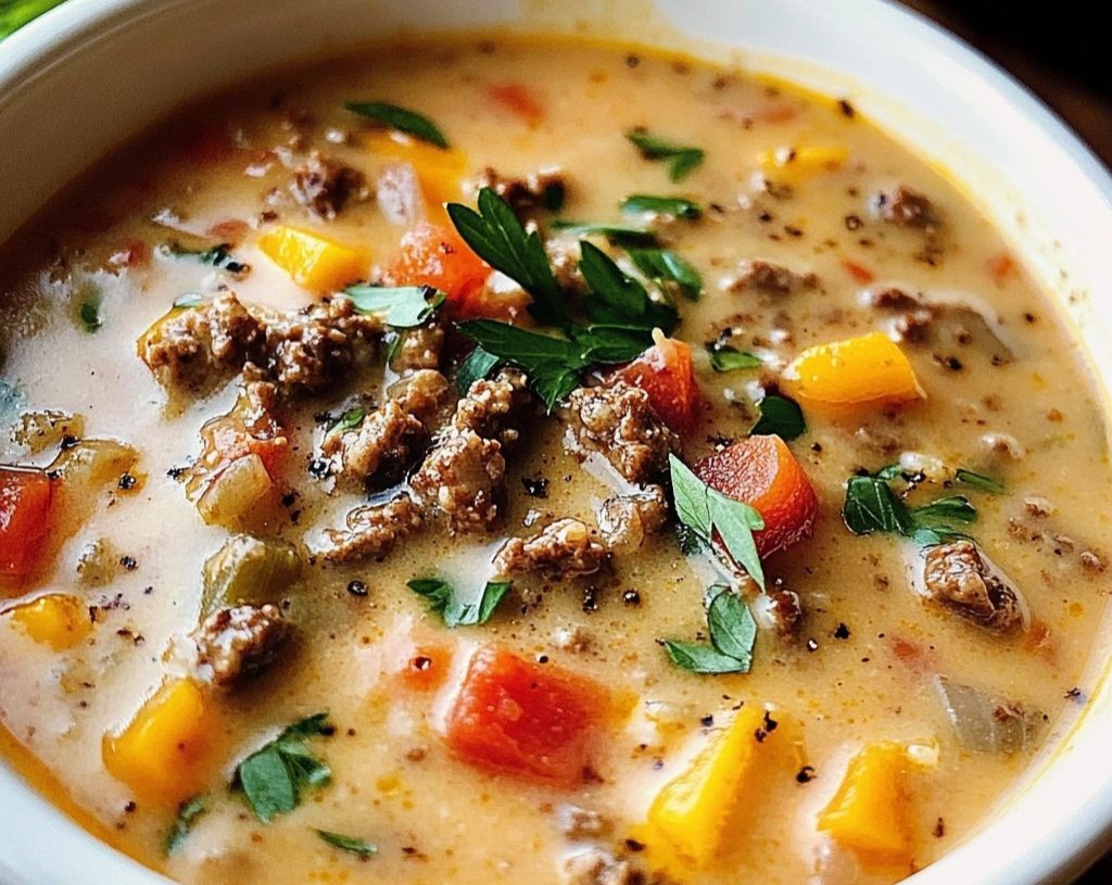 OMG Delicious Cheeseburger Ground Beef Chowder Grandmas Creamy Potato Soup suggested serving