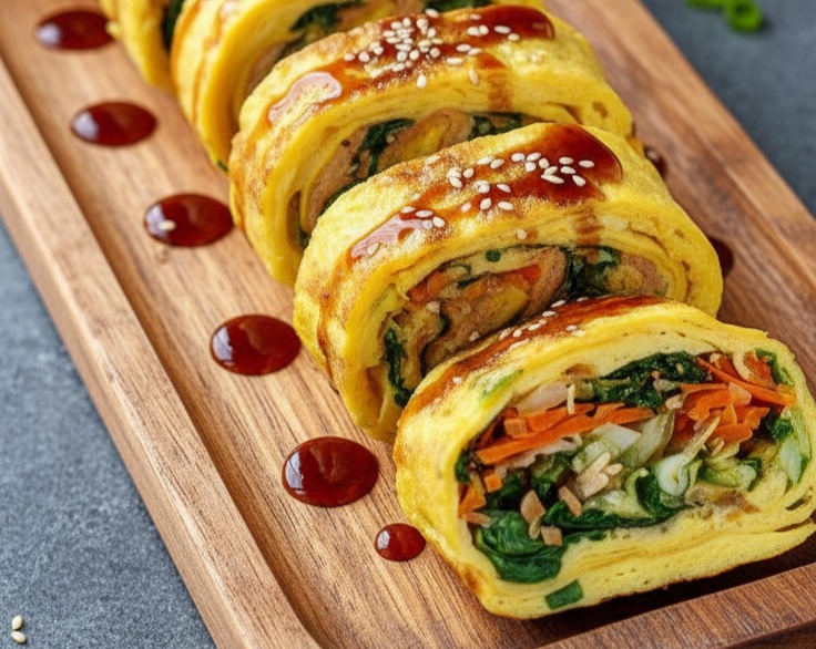 Colorful Gyeran Mari Easy Korean Rolled Omelette with Vegetables suggested serving
